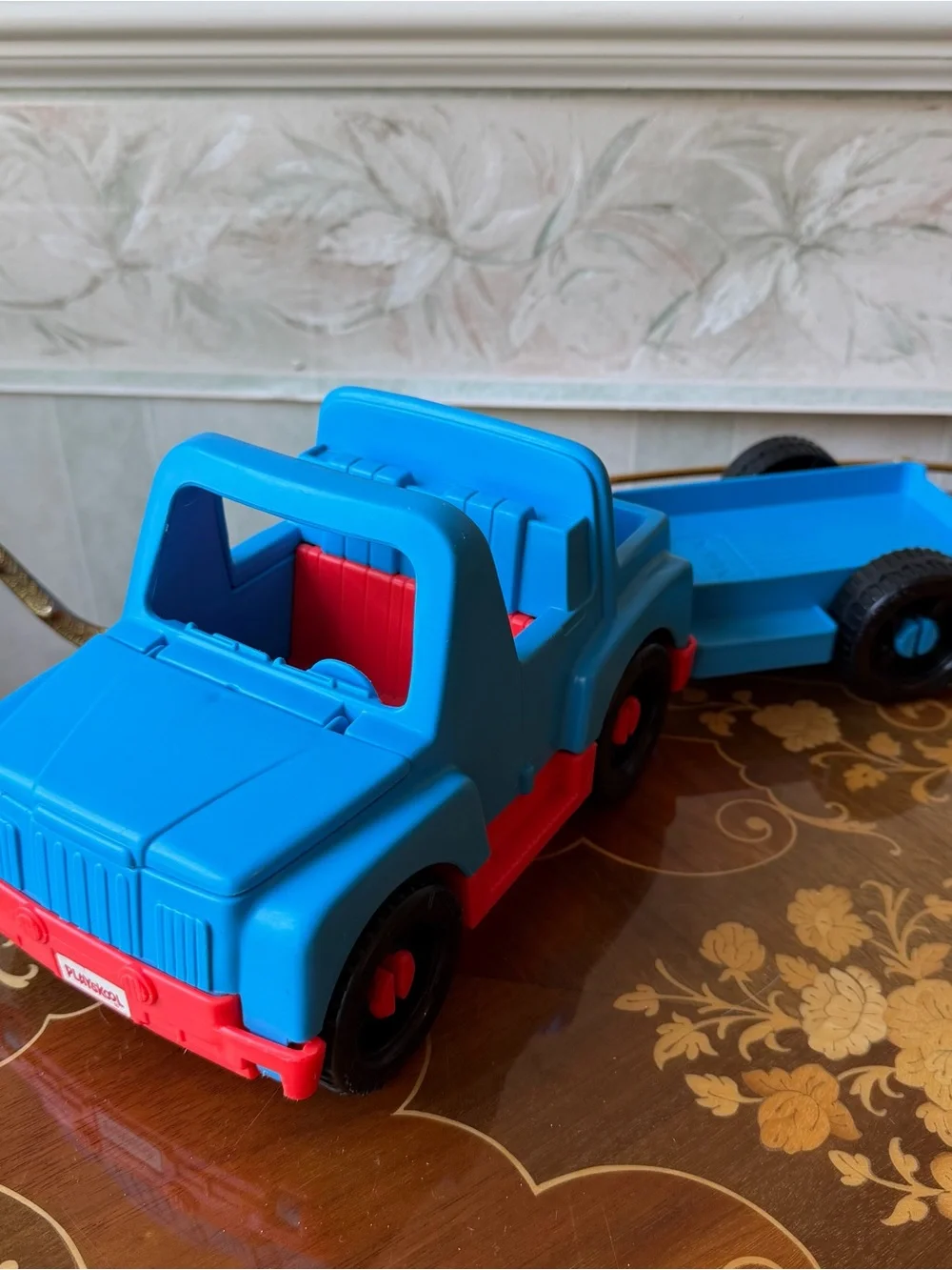Vintage 1990's Playskool Jeep Truck with Trailer Blue & Coral EUC